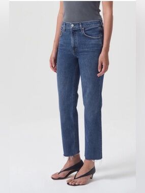 Aritzia Agolde Kye Straight Leg Mise-Rise Crop Jeans Raw Hem